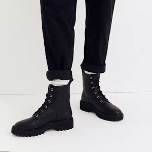 Madewell Rayna Lace Up Boots in Black Leather Size 6.5